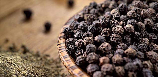 Whole Ceylon black peppercorns